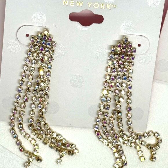 ISAAC MIZRAHI Gold Tone Crystal Dangling Post  Earrings - Picture 6 of 10